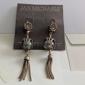 Jan Michaels of San Francisco Artisan Earring Green Glasss Stone & Brass